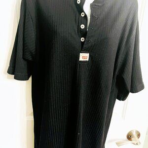 Pierre Laurent Black Ribbed Cotton Shirt Short Sleeve Size XL